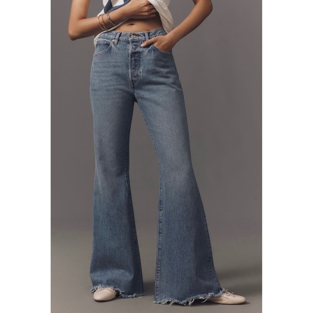 Frame The Lax Mid-Rise Relaxed Flare Jeans Alderton Raw Fray Size 29 NWT NEW